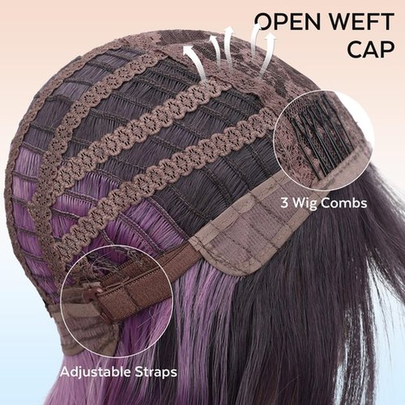 HANNE Purple Wig with Bangs Omber Purple Bob Wigs 14 Inch Straight bob wig Heat Resistant Synthetic Colored wigs for Women