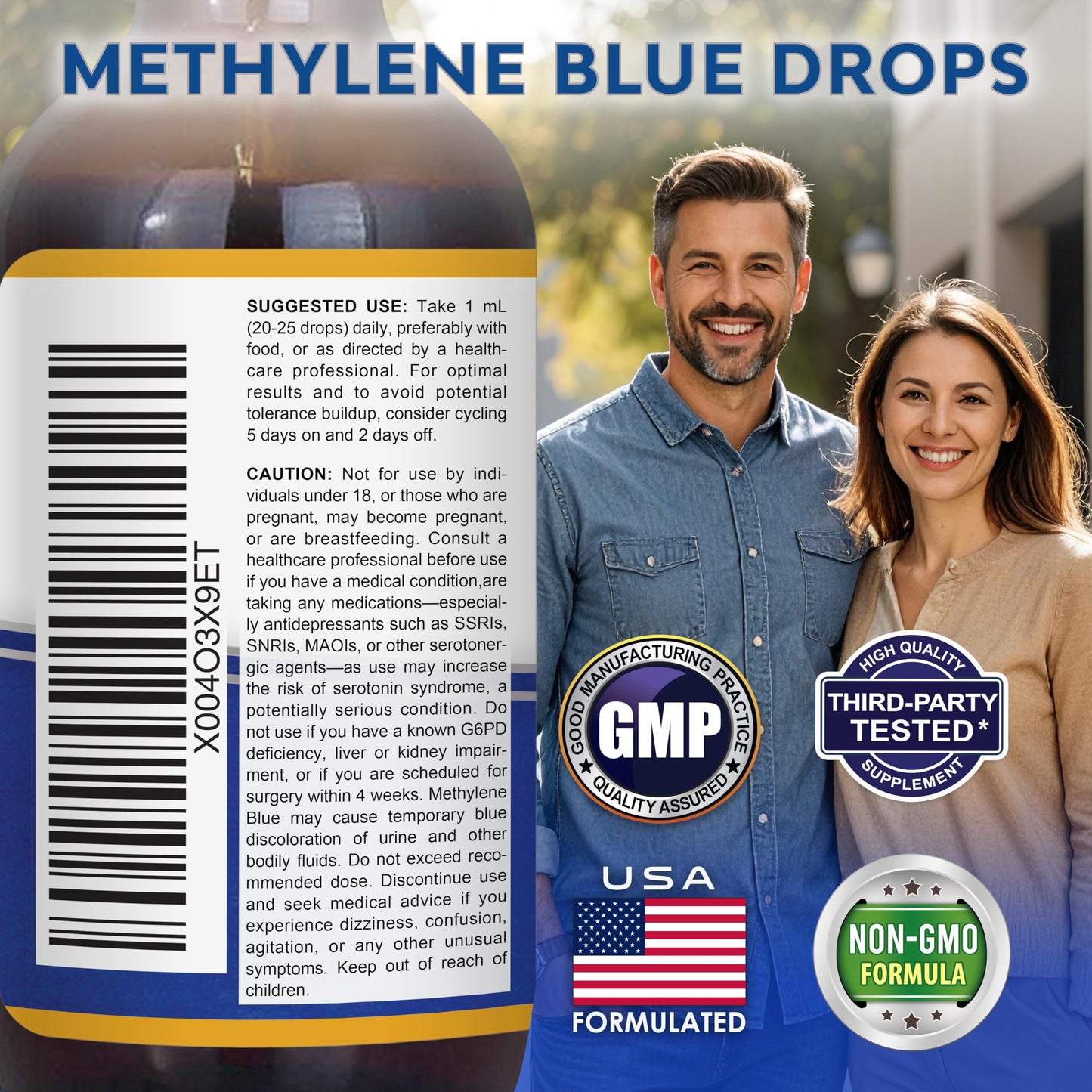 aSquared Nutrition Methylene Blue Drops - 1% Pharmaceutical Grade Liquid Supplement for Humans - 10mg USP Grade w/Vitamin C - No Formaldehyde - Brain & Energy Alternative to Capsules (2 fl oz)