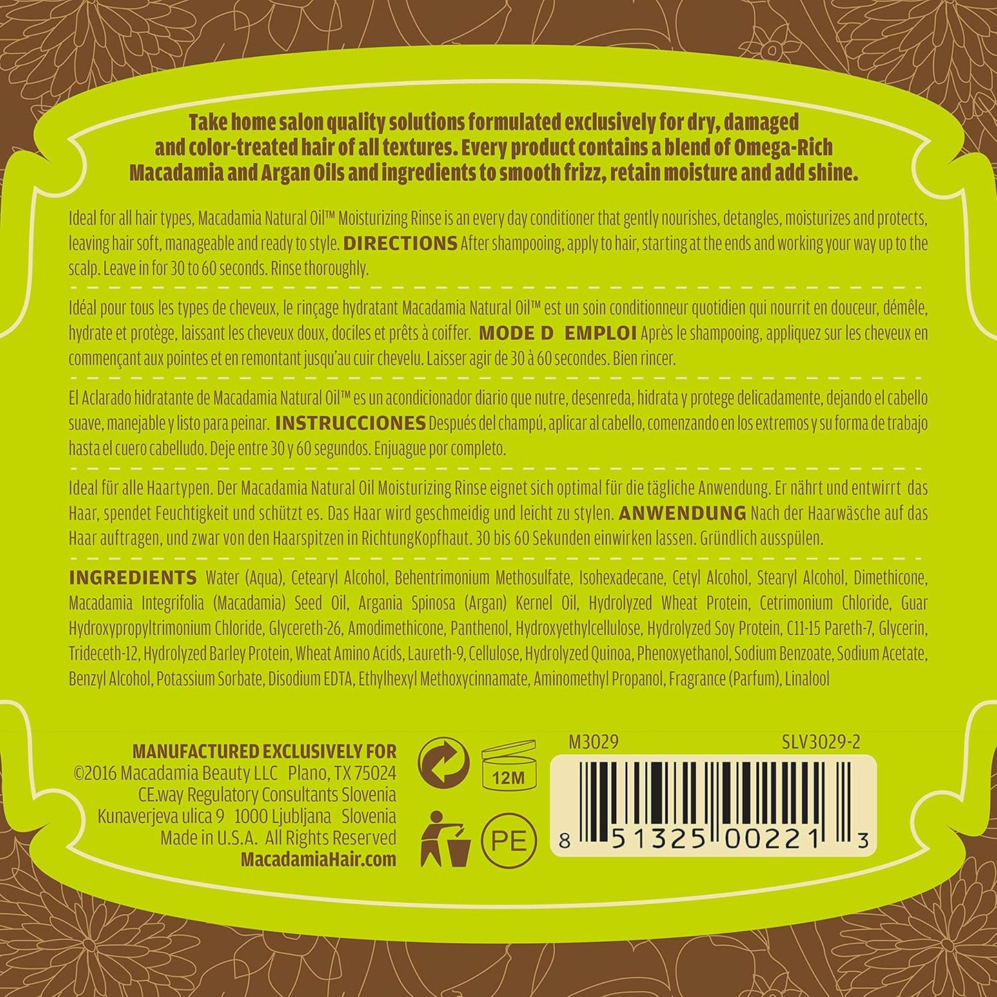 Macadamia Moisturizing Conditioner 33.8 oz - Unisex Hydrating Rinse for Soft Hair