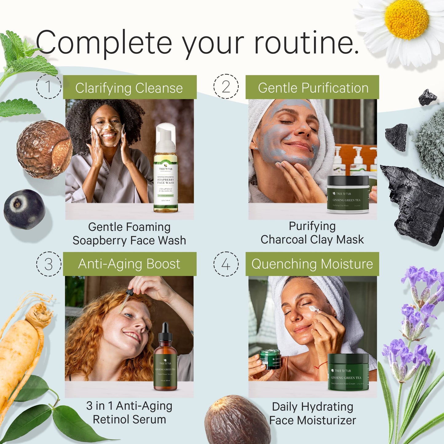Tree To Tub Bentonite Clay Face Mask for Dry, Oily, Sensitive Skin - Exfoliating & Pore Cleansing Activated Charcoal Mud Mask for Women & Men, Moisturizing Facial Mask w/Vitamin C, Green Tea, Pumpkin