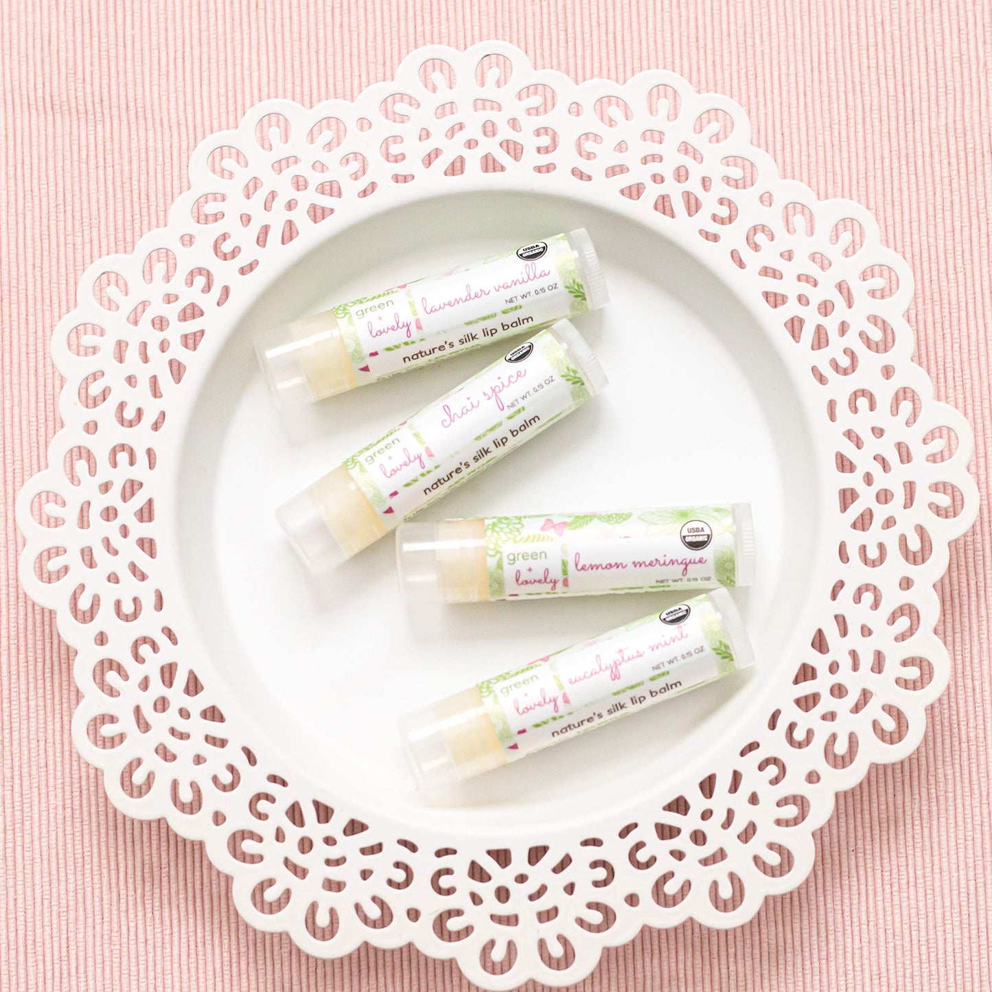 Green + Lovely Nature's Silk Lip Balm (4 Scent Variety Pack)
