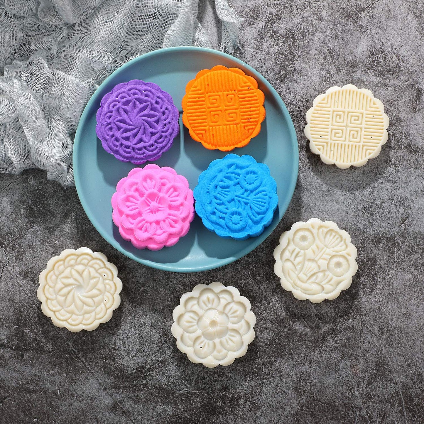 Boao 14 Pieces Bath Bomb Mold Kit Plastic Moon Cake Flowers Mold Supplies Press Includes 2 Pcs Shower Steamer Bath Bombs Press with 12 Pieces Stamps for Supply Making DIY Tools