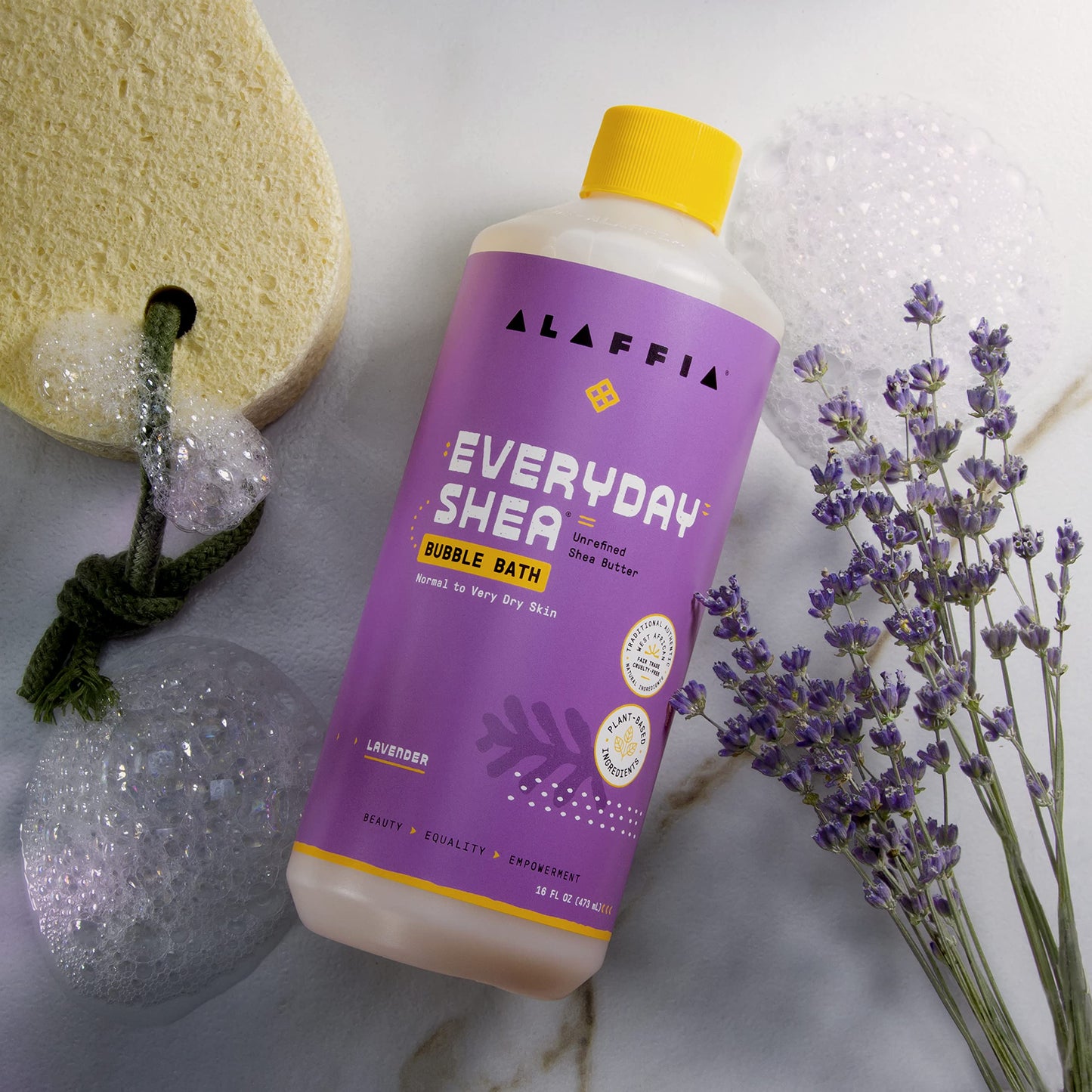 Alaffia Everyday Shea Bubble Bath, Soothing Support for Deep Relaxation and Soft Moisturized Skin, Made with Fair Trade Shea Butter, Cruelty Free, No Parabens, Vegan, Lavender, 2 Pack - 16 Fl Oz Ea