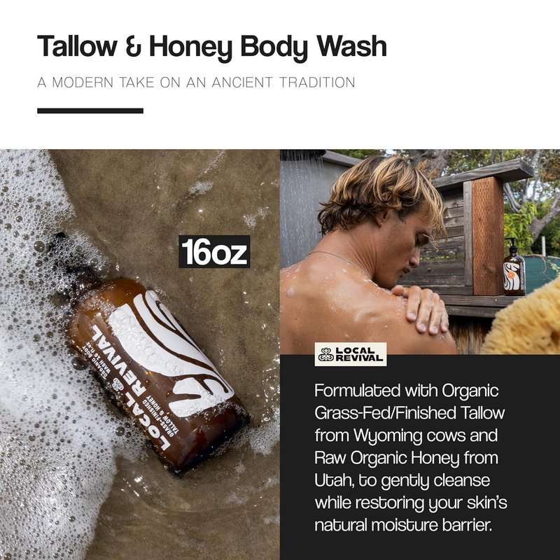Tallow and Honey Body Wash - Moisturizing Almond Vanilla Formula | 16oz with Olive Oil, Shea Butter & Jojoba Oil