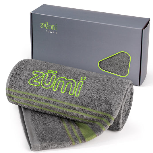 Zumi 100% Cotton Quick Dry Large Travel Towel - Soft, Thin, Compact, Highly Absorbent, Lightweight Camping Towel for Beach, Gym, Bath, Shower, Swimming, Pool, Dorm, RV - Gray
