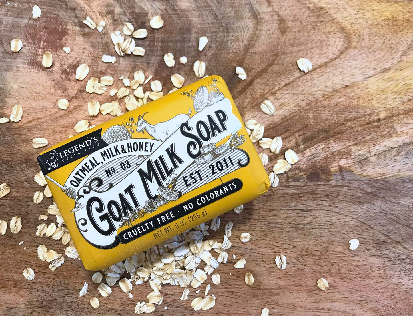 Legend's Creek Farm Goat Milk Soap - Triple Milled Moisturizing Bar for Hands and Body - 9 Oz Creamy Lather, Nourishing, Natural Soap for Sensitive Skin (Oatmeal, Milk & Honey, Pack of 1)