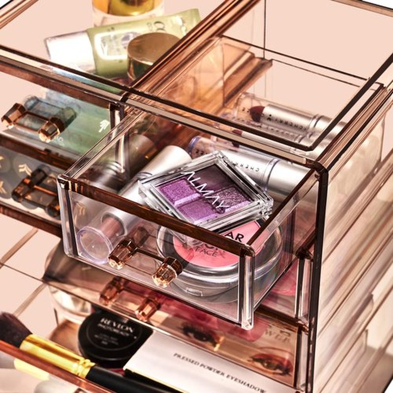 Sorbus Acrylic Clear Makeup Organizer - Big & Spacious Cosmetic Display Case - Stylish Designed Jewelry & Make Up Organizers and Storage for Vanity, Bathroom (4 Large, 2 Small Drawers) [Bronze Glow]