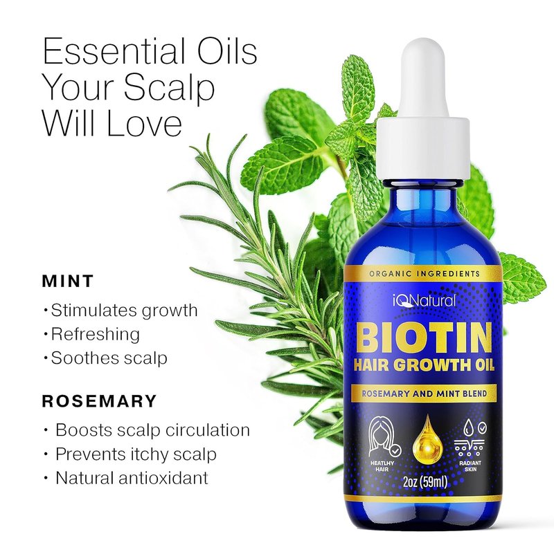 IQ Natural Hair Growth Serum - Organic Biotin & Rosemary Oil for Thicker Hair | 2oz