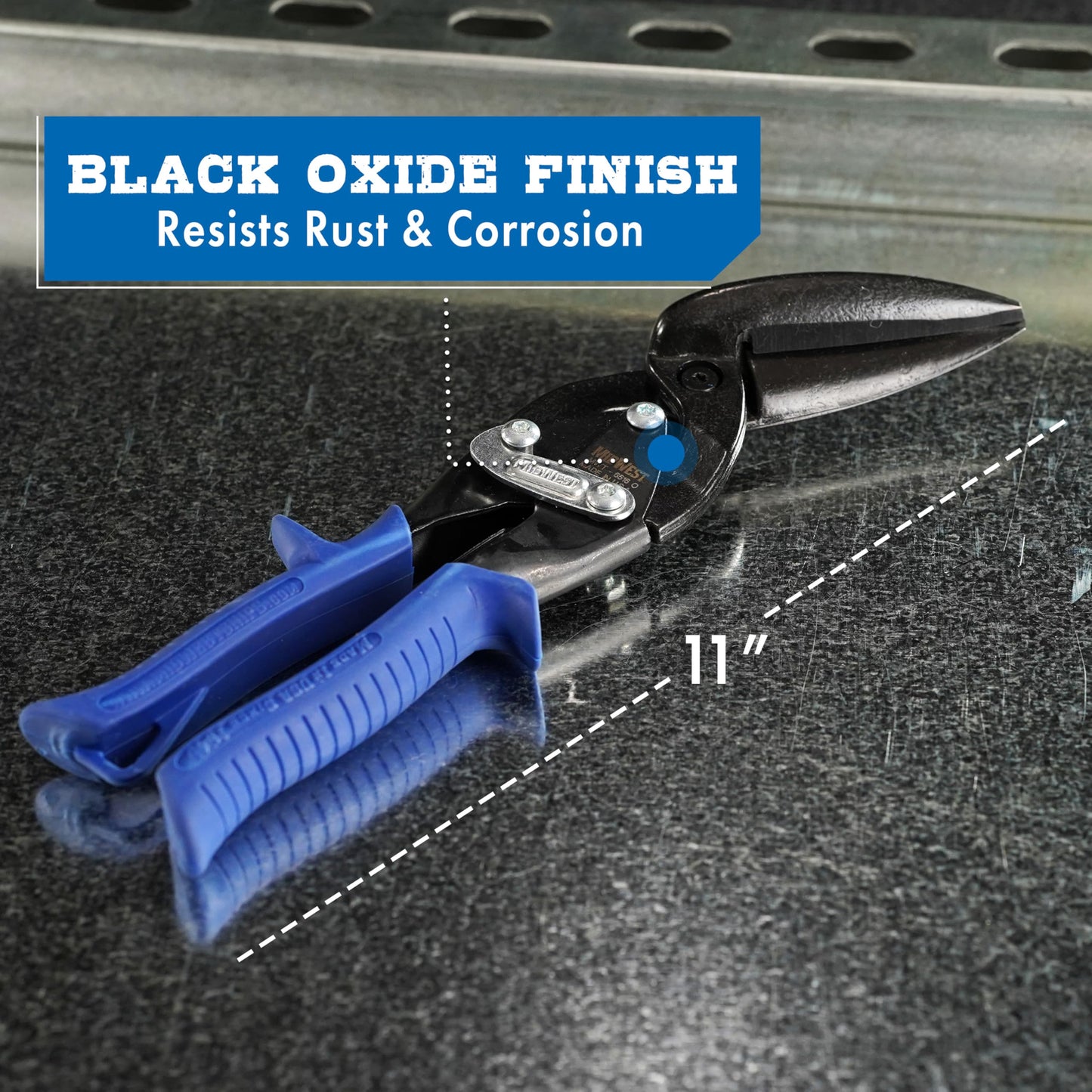 MIDWEST Blackout Power Cutters Long Cut Snip - Straight Cut Offset Tinner Shears, Made In the USA - MWT-6516O