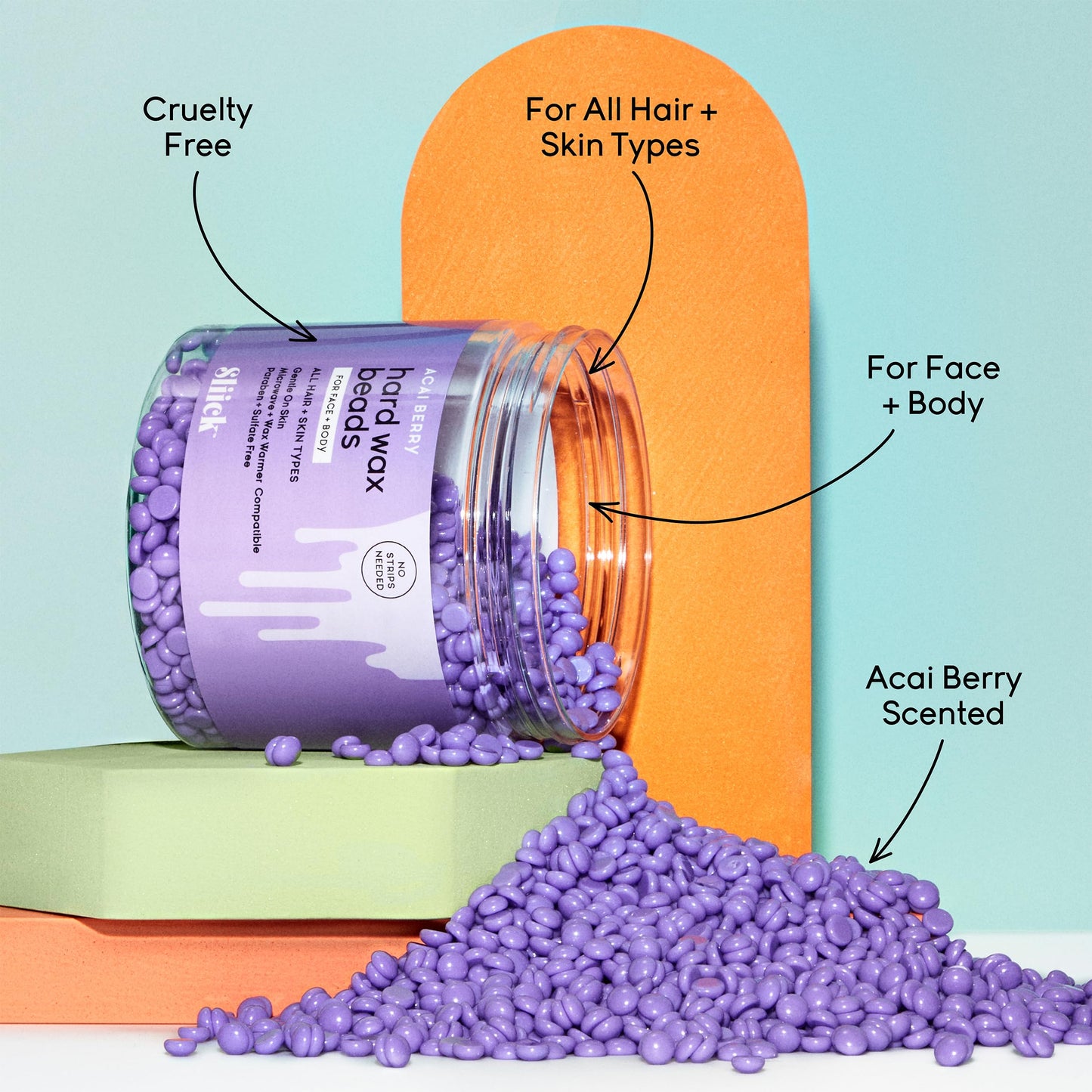 Sliick Hard Wax Beads for Sensitive Skin – Acai Berry, Stripless Waxing Beads for Face & Body Hair Removal, 8 oz
