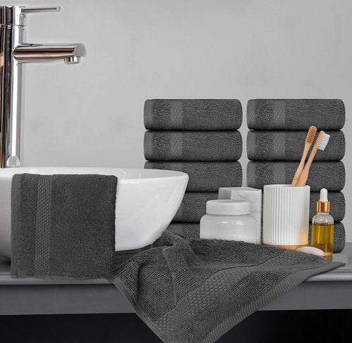 White Classic Luxury Washcloths for Bathroom-Hotel-Spa-Kitchen-Set - Circlet Egyptian Cotton - Highly Absorbent Hotel Quality Face Towels - Bulk Set of 12-13x13 Inch (Dark Gray)