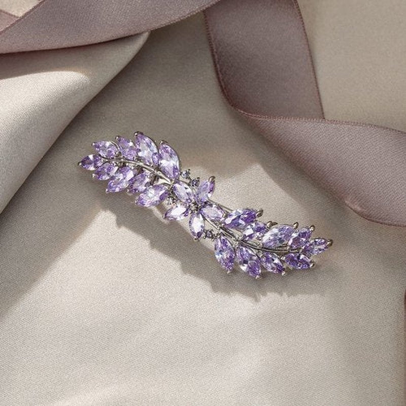 EVER FAITH Women's Marquise-Shaped CZ Hair Barrettess Hair Clips, Flower Leaf Cluster Hair Styling Tools Accessories for Bridal Light Purple Silver-Tone