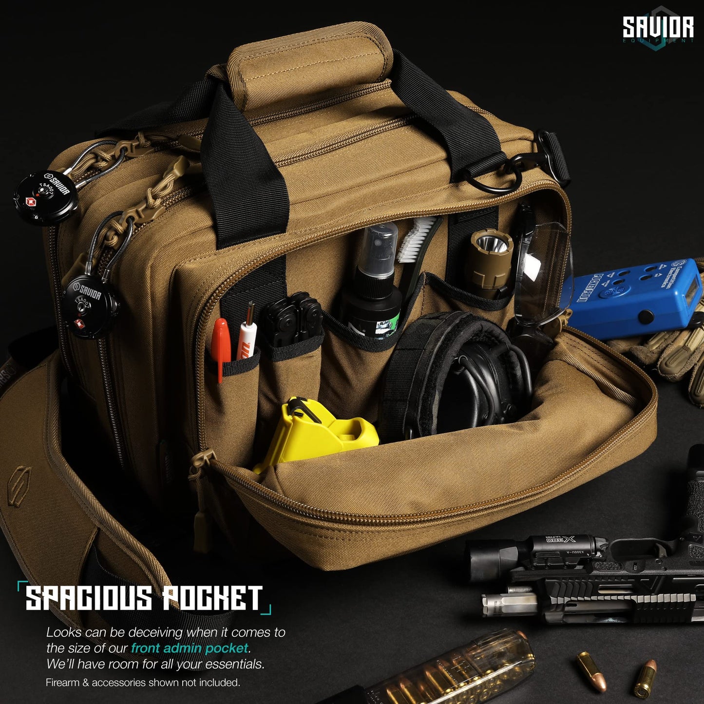 Savior Equipment Specialist Series Mini Range Bag Tactical Dual Pistol Handgun Revolver Bag Gun Carrying Case, X-Large Compartments w/Lockable Zippers, Deluxe Padded Shoulder Strap Included