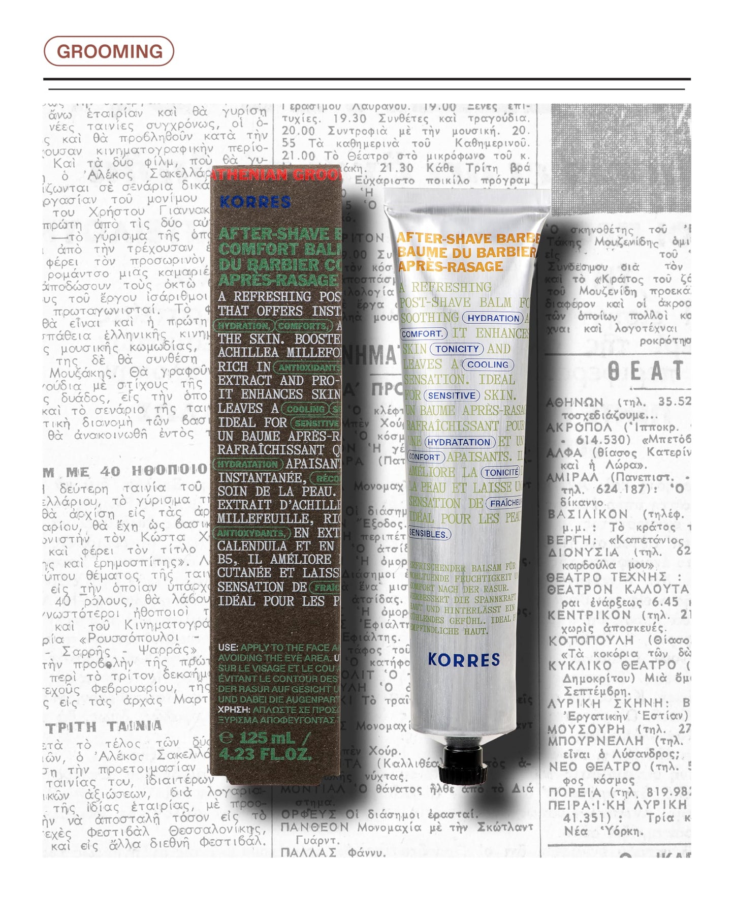 KORRES Athenean Grooming Soothing Aftershave Balm for Men, Skin Care After Shaving, Lightweight Moisturiser with Achillea Millefolium, Calendula & Pro-Vitamin B5, For Sensitive Skin, 4.23 Fl Oz