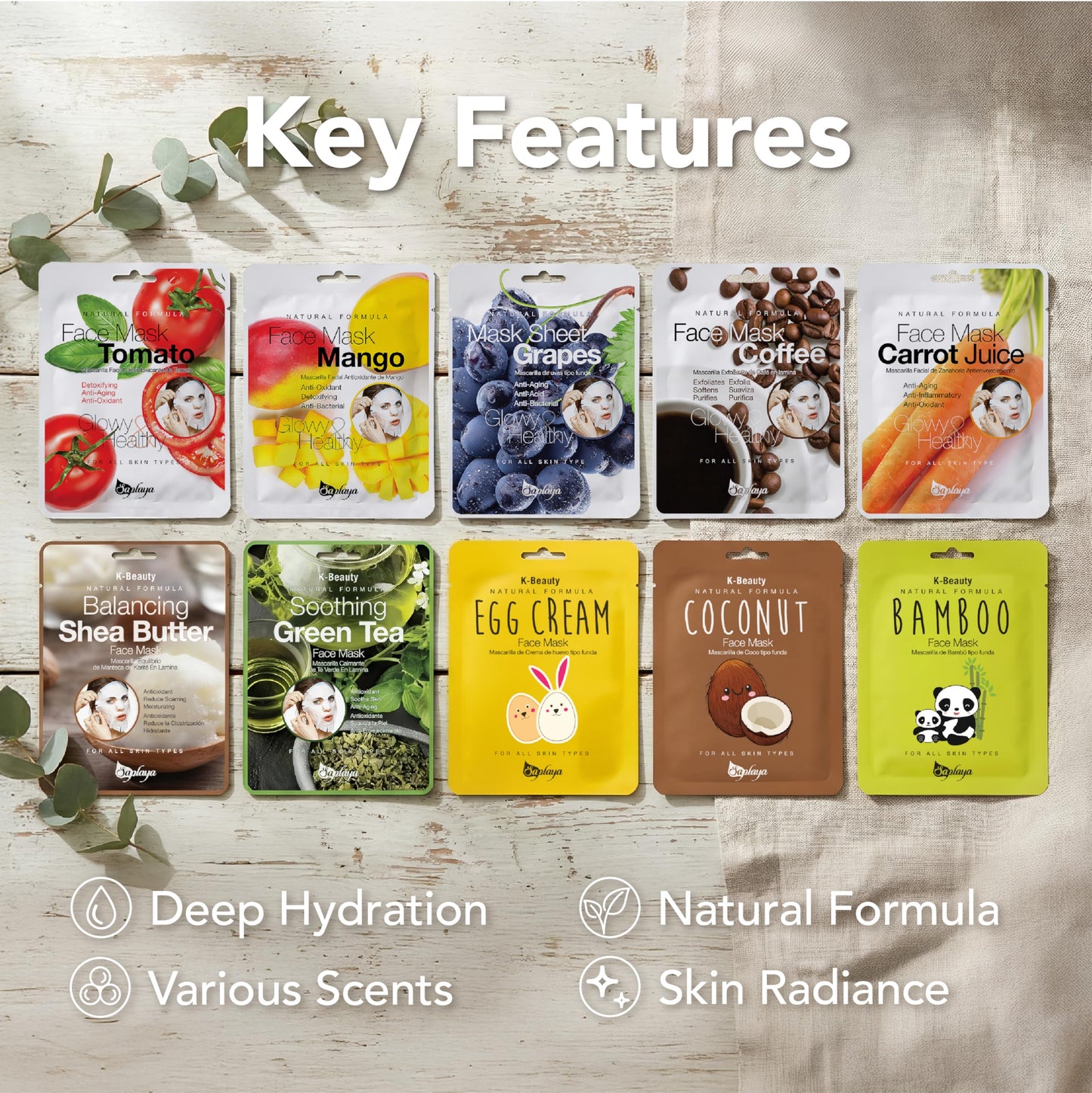 Saplaya K-Beauty Scented Facemask Sheets Skin Care Mask Single Scent Natural Formula Made in South Korea (Tomato 6 Pack)