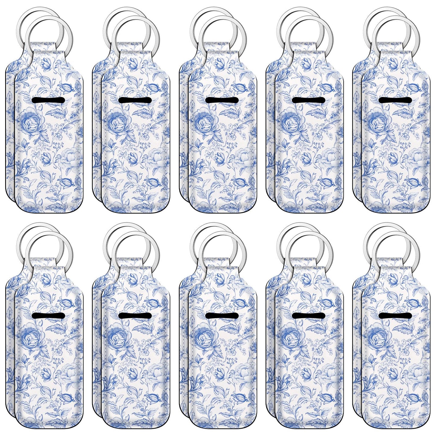 Ctosree 20 Pcs Bridal Shower Lipstick Holder Keychains Gifts Bulk Floral Wedding Favors for Guests Lip Balm Holder Keychain(Blue)