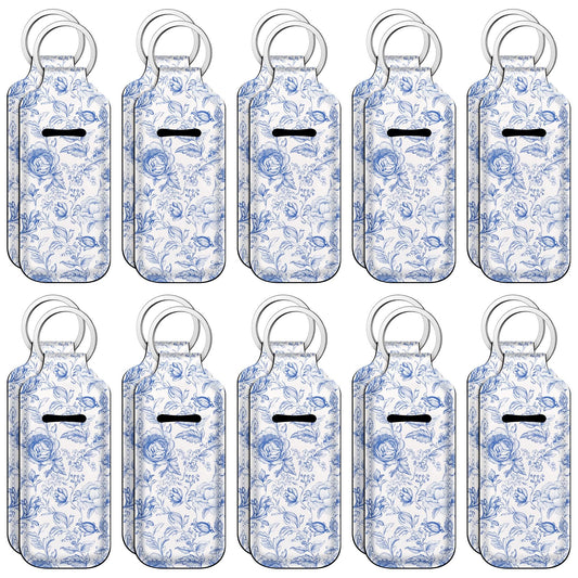 Ctosree 20 Pcs Bridal Shower Lipstick Holder Keychains Gifts Bulk Floral Wedding Favors for Guests Lip Balm Holder Keychain(Blue)