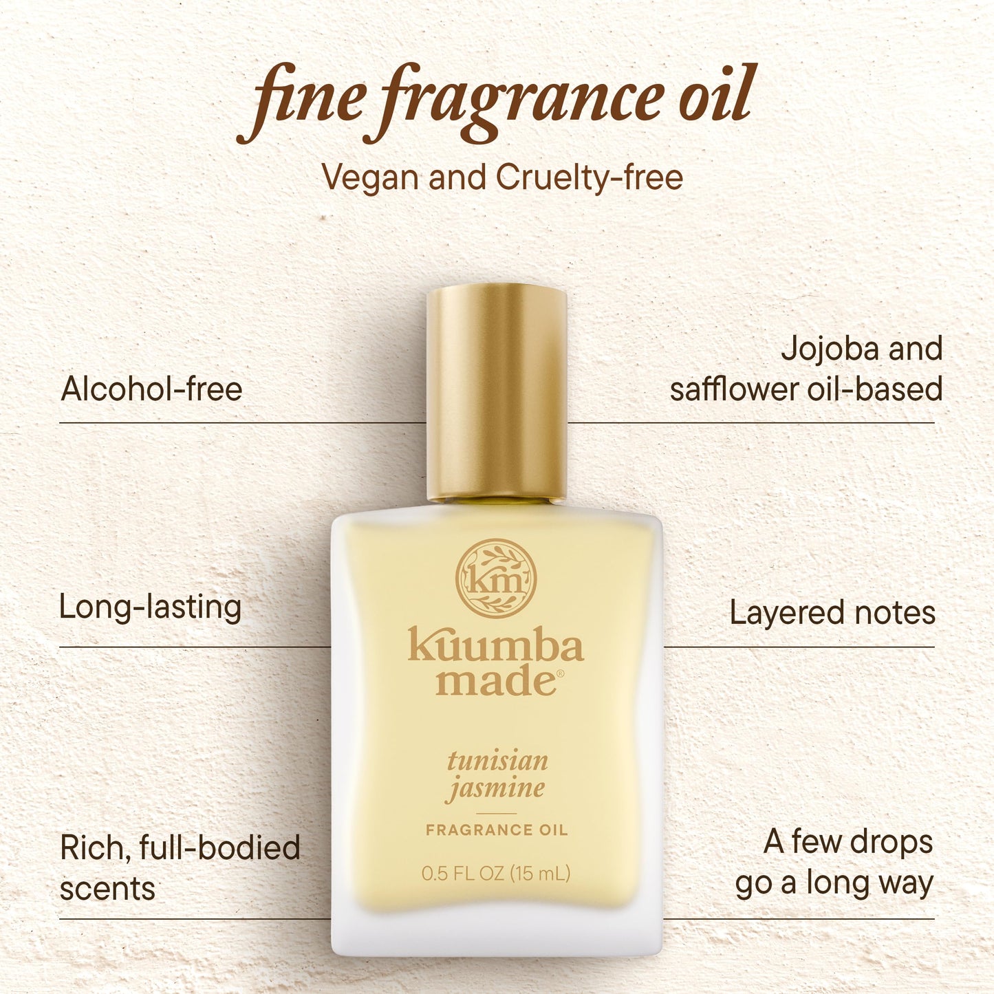 Kuumba Made Tunisian Jasmine Fragrance Oil, Long-Lasting Scented Oil Perfume Roller, Vegan, Alcohol-Free, 0.5 oz