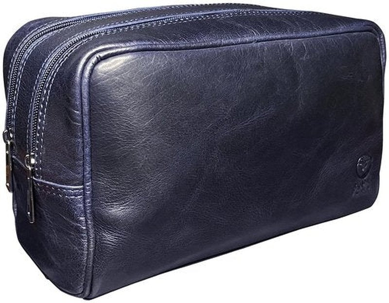 RUSTIC TOWN Leather Toiletry Bag for Men - Travel Shaving Dopp Kit - Bathroom Shower Toiletries Organizer - Leather Cosmetic Bag for Women (Oxford Blue)