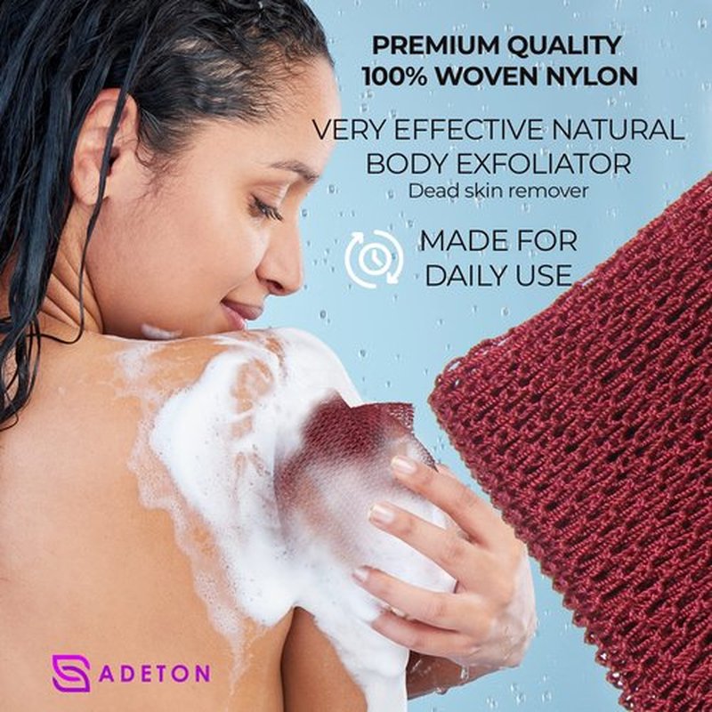 Adeton African Net Sponge, Authentic, Real, Black Owned, Exfoliating Bath Wash Cloth, Net Sponge, Body Exfoliator, Sapo, Shower Bath Accessories, Back Foot Scalp Scrub, Dead Skin Remover (Burgundy)