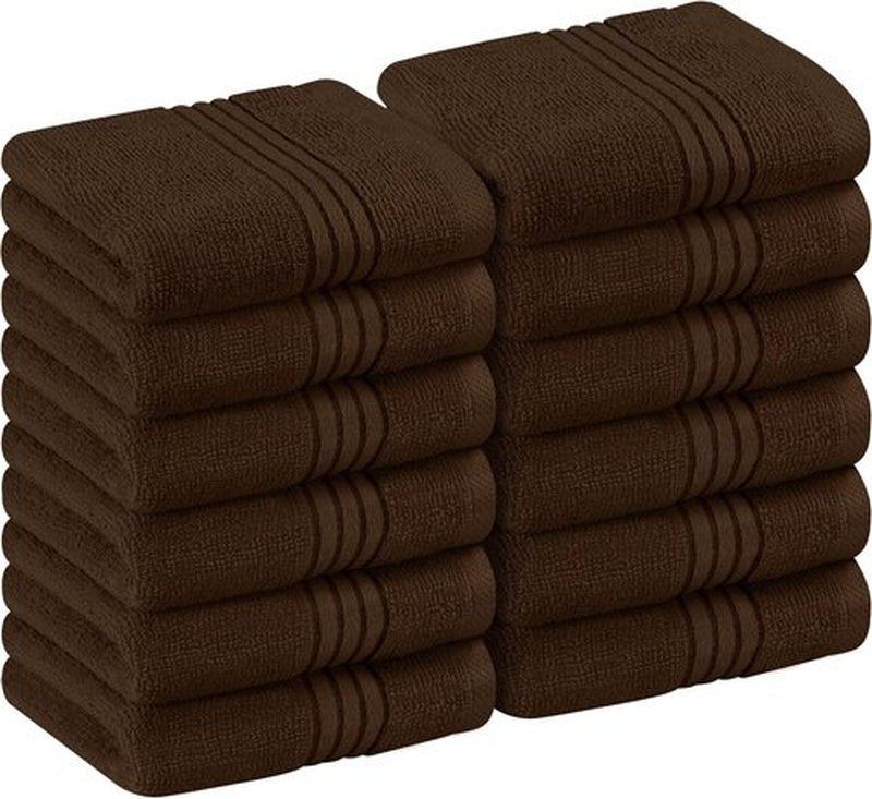 Utopia Towels 12 Pack Premium Wash Cloths Set (12 x 12 Inches) 100% Cotton Ring Spun, Highly Absorbent and Soft Feel Washcloths for Bathroom, Spa, Gym, and Face Towel (Dark Brown)