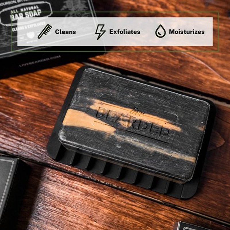 Live Bearded: All-Natural Bar Soap For Men, 3-Pack of 5 oz. Bars, Made in the USA, Exfoliates, Moisturizes - Bamboo Charcoal, Pumice, Coconut, Avocado, and Argan Oils - 1880 Scent