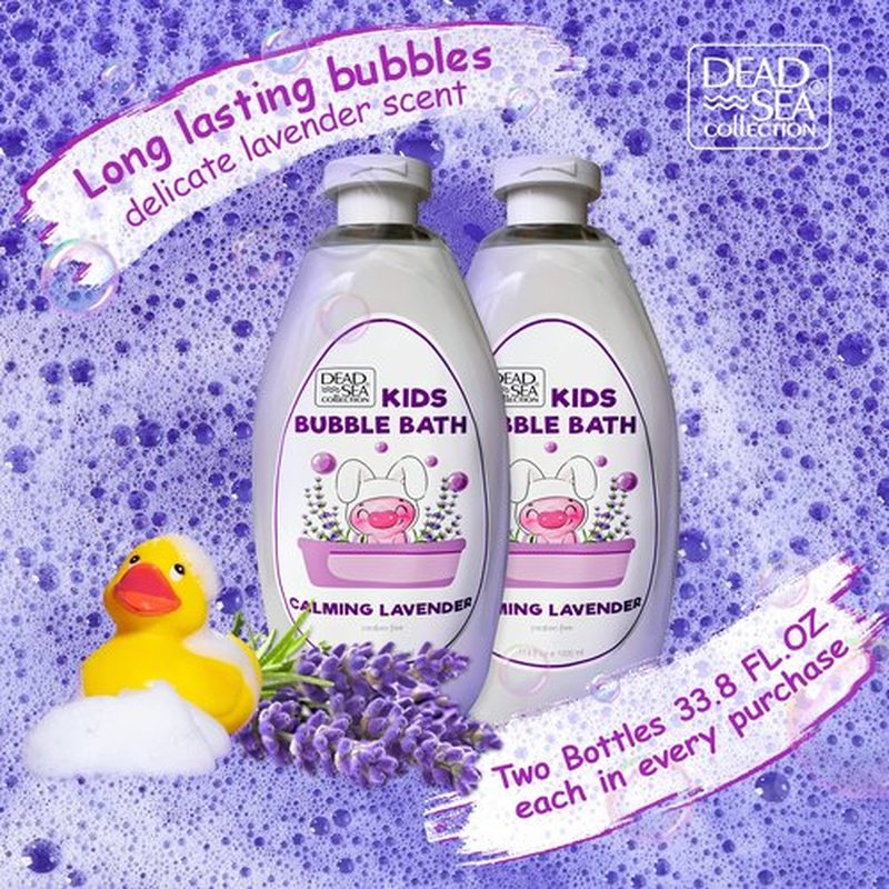 Dead Sea Collection Bubble Bath Kids with Lavender - Cleansing and Moisturizing Liquid Bubble Bath - Lavender Oil and Pure Dead Sea Minerals - Pack of 2 Large Bottles (67.6 fl.oz)