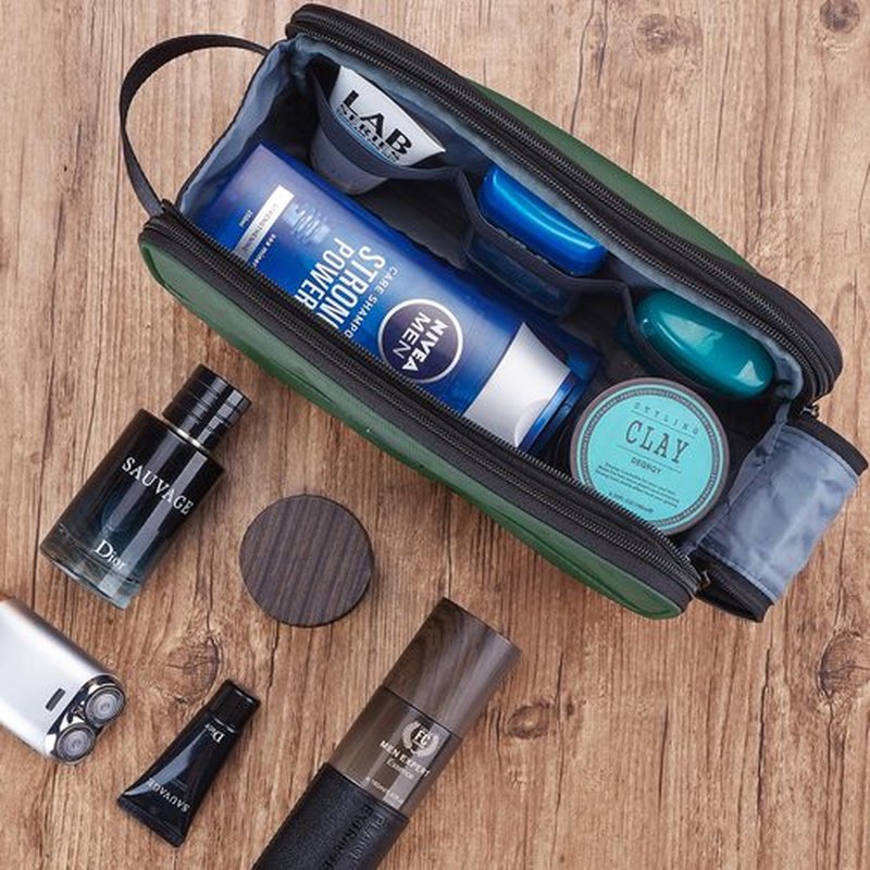 ZEEMO Toiletry Bag for Men, Extra Large Water-resistant Dopp Kit with Double Side Full Open Design, Shaving Bag for Toiletries and Shaving Accessories for Long Travel, Green