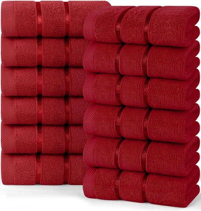 Utopia Towels - 12 Pack Viscose Luxury Wash Cloths Set (12 x 12 Inches) Cotton Ring Spun, Highly Absorbent and Soft Feel Essential Washcloths for Bathroom, Face Towel, Gym and Spa (Red)