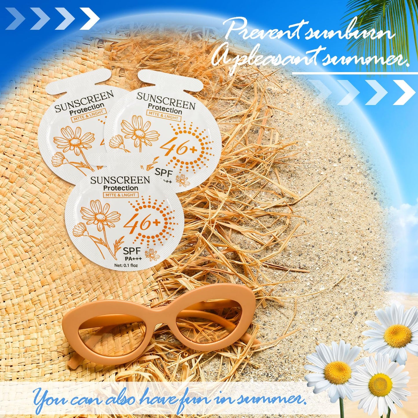 Heigble 50 Pcs Sunscreen Bulk Mini Travel Size Sunscreen Packets SPF 46+ Summer Party Gifts for Women Girl