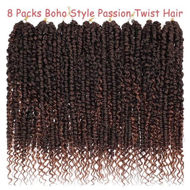 Leeven Passion Twist Hair 24 Inch Boho Style 8 Packs Ombre Brown Pre Twisted Goddess Crochet Passion Twist Pre Looped Bomb Twists Curly Ends Synthetic Braids for Women Girl #T30