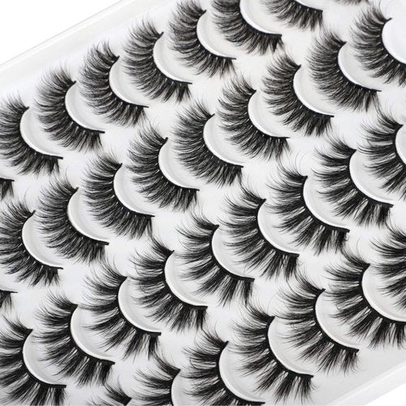 JIMIRE 20 Pairs False Eyelashes 2 Styles Mixed Fluffy Eyelashes Natural Volume Wispy Faux Mink Lashes Pack