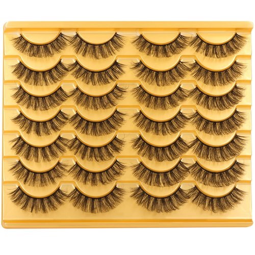 Natural False Eyelashes Wispy Mink Lashes Fluffy 15mm Cat Eye Lashes Pack Natural Look 3D 14 Pairs Fake Eyelashes by TNFVLONEINS