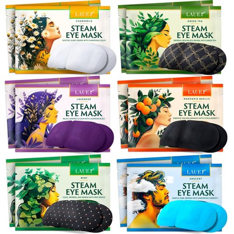 Heated Eye Steam Mask Dry Eyes Self Warm Compress Dark Circles Puffiness Treatment Warming Eye Mask for Relaxation & Moist Heat Therapy Fatigue, Stress, and Migraine 12 Pack 6 Aromas Home Spa Eye Pad
