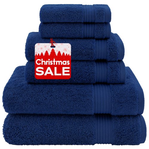 American Veteran Towel, 100% Cotton Turkish 6 Piece Towel Set Luxury Towels Set of 6 for Bathroom Essentials 2 Bath Towels 2 Hand Towels 2 Washcloths, Navy Blue