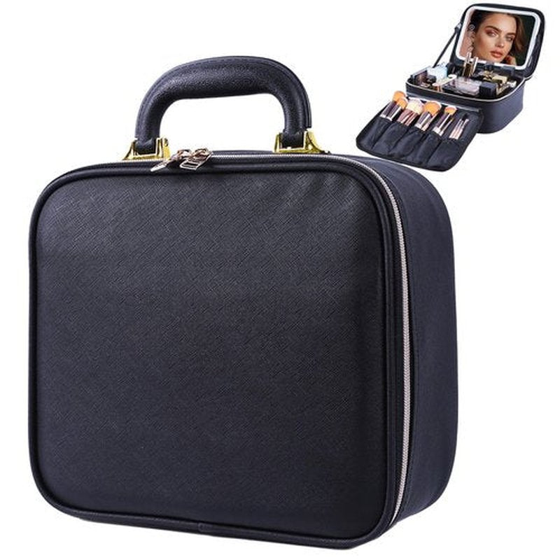 CapsLock Makeup bag with Mirror, LED Light, 3 Adjustable Brightness Levels, Cosmetic Bag with Handle, Portable Storage, Adjustable Partition, Waterproof, Monogrammed Gift Makeup Bag for Women