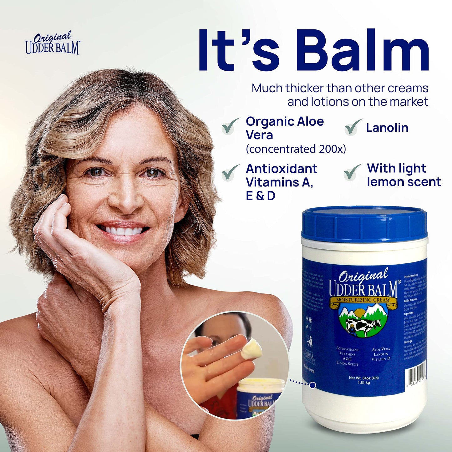 Original Udder Balm Refill Tub - Made in USA - Extra Thick Udder Cream & Hand Balm for Dry Skin, Cracked Heels, Rough Hands – Deep Moisture Heel Cream & Foot Moisturizer with Aloe Vera, 64 Fl Oz