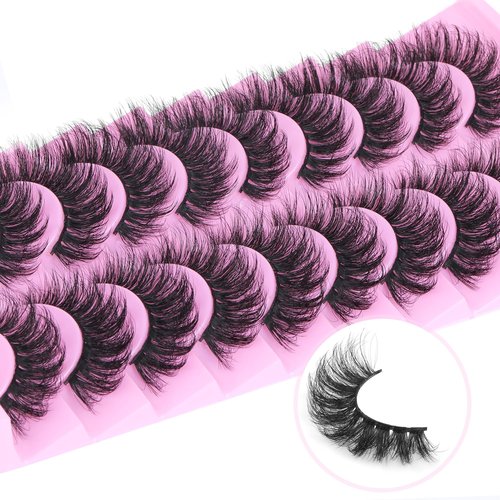 Wispy False Eyelashes Fluffy Mink Lashes Natural Look Cat Eye Lashes Pack 10 Pairs Fake Eyelashes Like Extensions 5D Volume Strip Lashes 18mm Mink Eyelashes by TNFVLONEINS