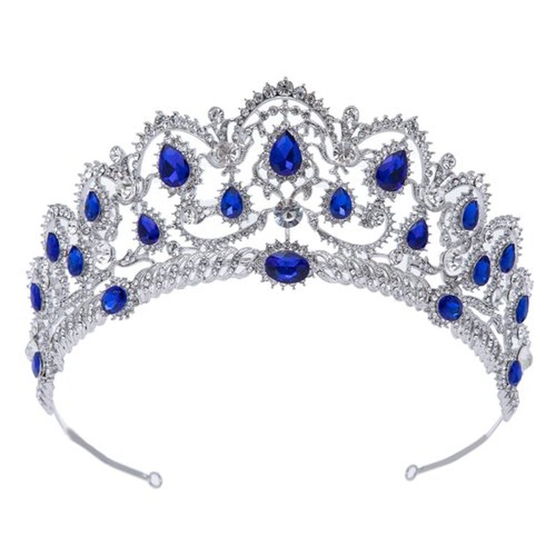 SWEETV Crystal Wedding Tiara for Bride Rhinestone Princess Crown for Women, Olivia Quinceanera Crown Bridal Costume Jewelry Hair Accessories, Blue
