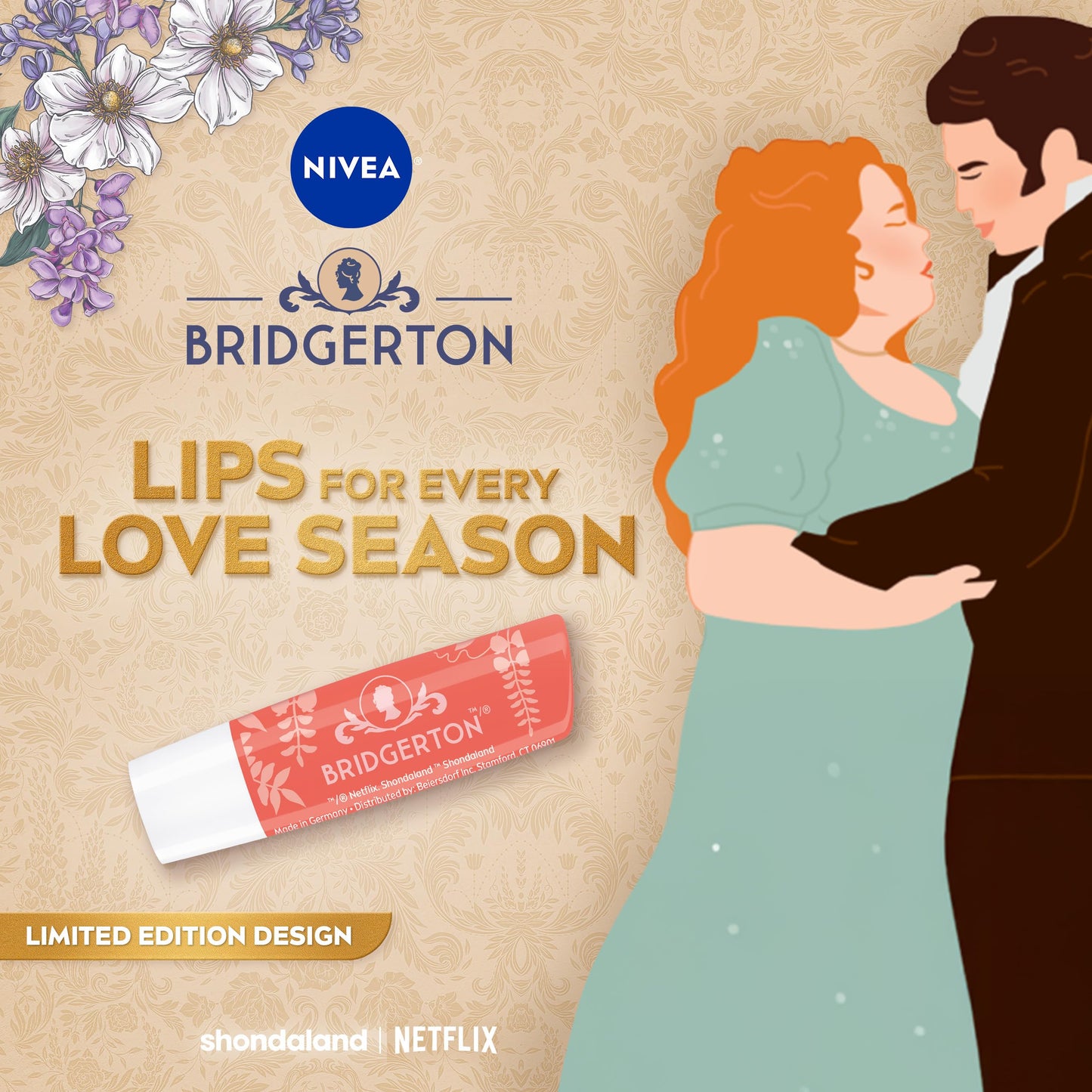 NIVEA Peach Tea Lip Care, Bridgerton Design Lip Balm, 0.17 OZ