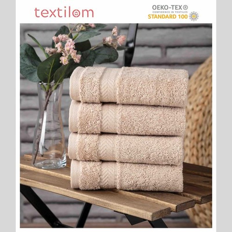 TEXTILOM Washcloths for Body and Face – Hotel and Spa Quality & Soft & Absorbent & Quick Dry Wash Cloths for Your Body – 100% Turkish Cotton Wash Clothes Towel Set of 4 (13 x 13 inches) - Beige