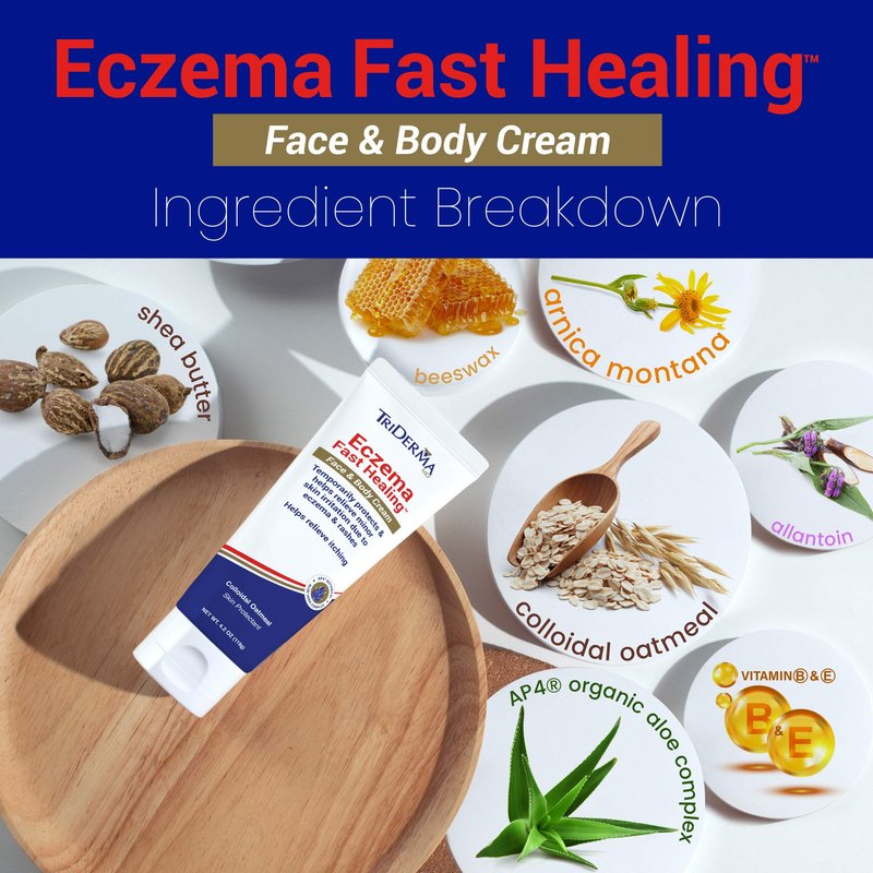 TriDerma Fast Healing Eczema Cream for Adults, FSA Eligible, Colloidal Oats, AP4 Aloe Vera Gel, Vitamins, Eczema Relief Cream for Face & Body Itchy Skin & Rashes, No Cortisone or Fragrance - 4.2oz