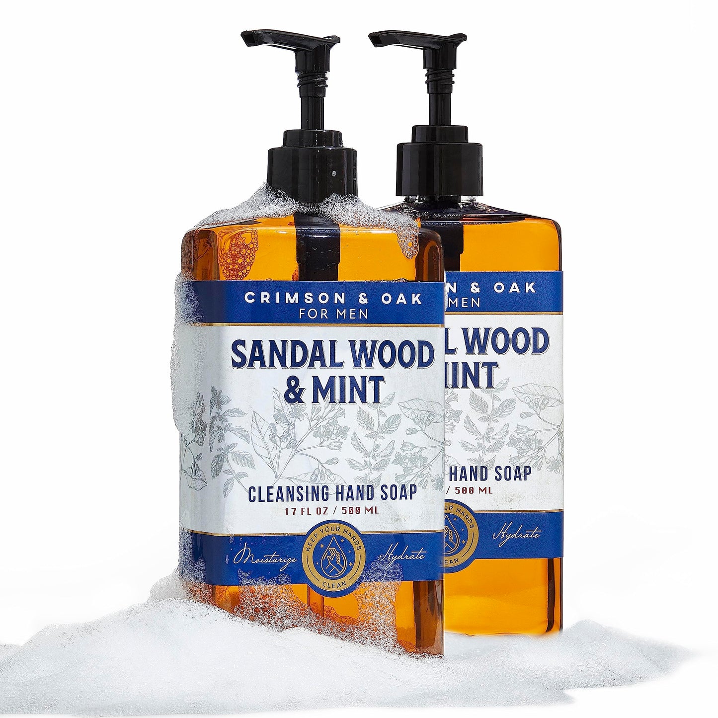 Body Prescriptions Crimson & Oak Men's Deep Cleansing Hand Soap with Pump Dispenser, 17 Fl Oz (Pack of 2), Sandalwood and Mint