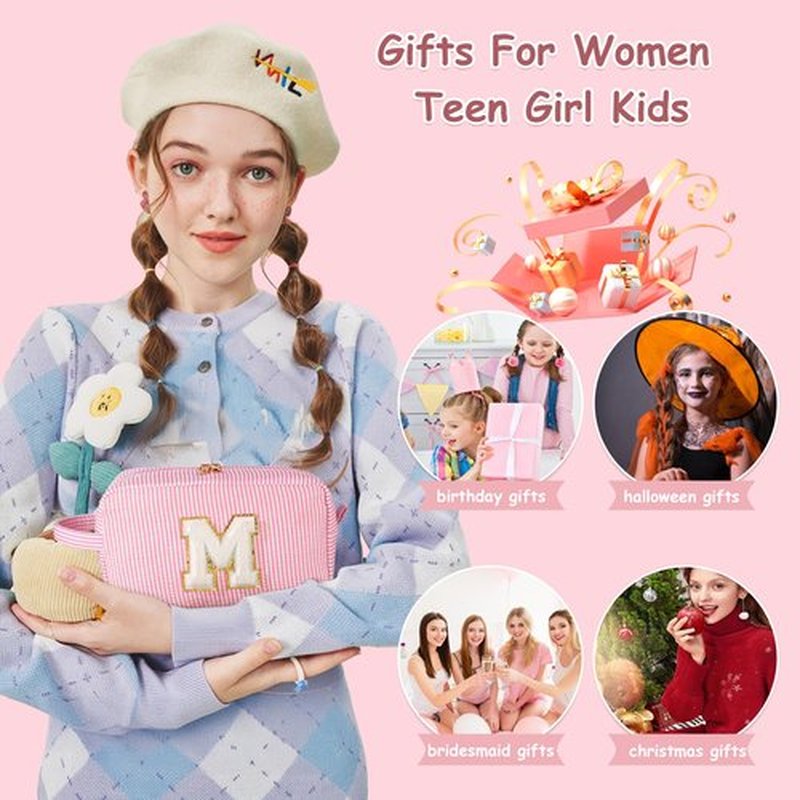 YOOLIFE Gifts for Women - Birthday Gifts for Women, Mother Day Gift, Teacher Appreciation Gifts, Gifts for Best Friend, Graduation Gifts, Personalized Gifts for Women, Monogram Initial Makeup Bag A