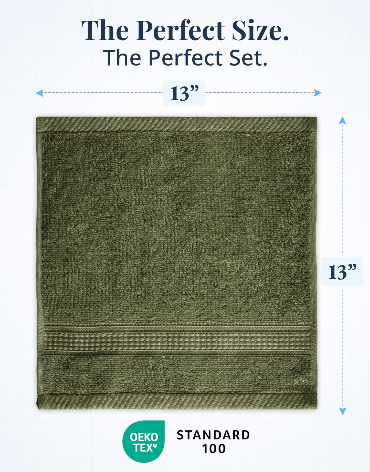 LANE LINEN Wash Cloths - 100% Cotton 6 Pack Set - 13"x13" Soft Surface, Reinforced Edges & Quick Drying - Highly Absorbent & Fade Resistant - Ideal for Salon, Spa & Hotel - Oil Green