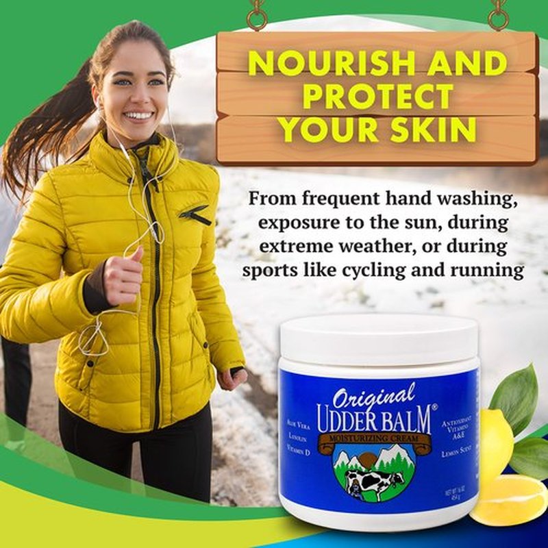 Original Udder Balm (NOT Cream or Lotion Body Moisturizing and Soothing for Dry, Cracked, Flaky, Rough Skin, 16 oz Pump Jar, Lemon Scent with Pump