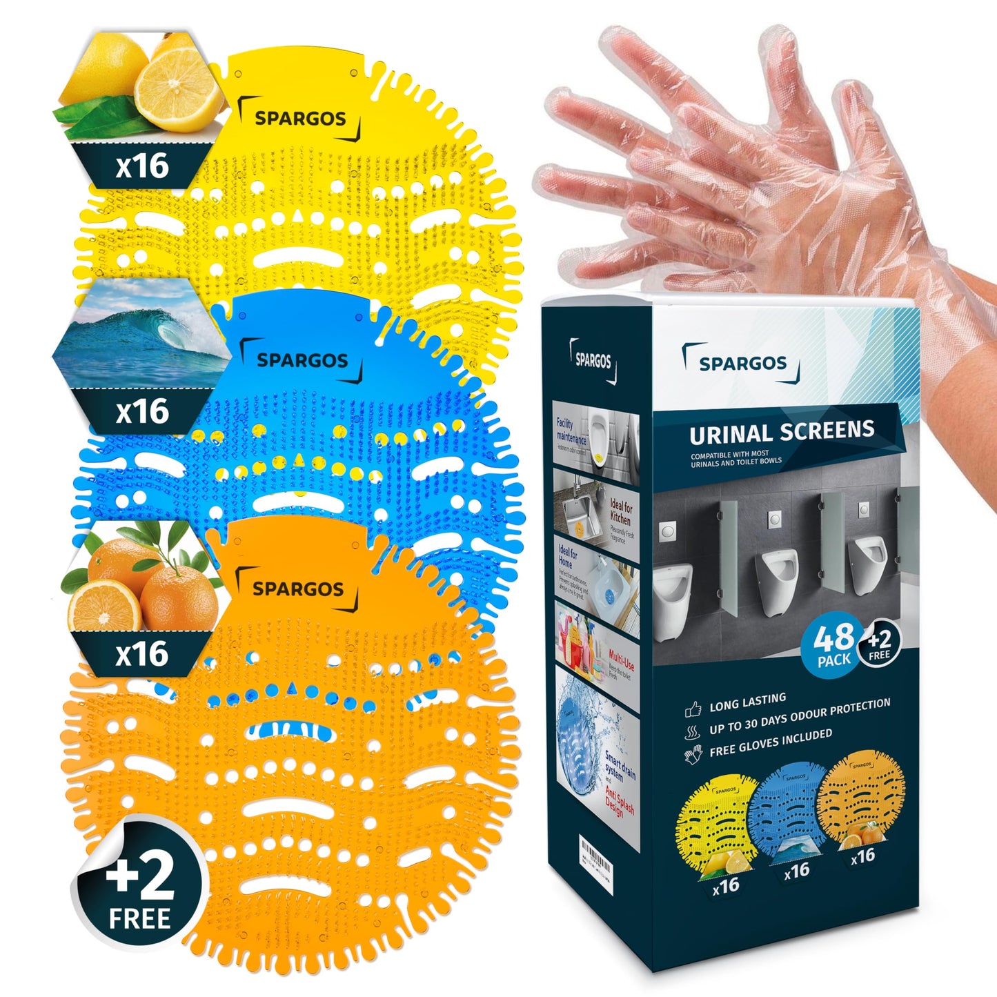 Spargos Urinal Screen Deodorizer, 50 Pack Cakes and Pads