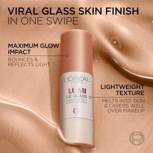 L’Oréal Paris Lumi Le Glass Highlighter Stick, Reflective, Translucent, Glassy Highlighter for Face and Body, 610 Glassy Pearl Eclat, 0.25 Oz