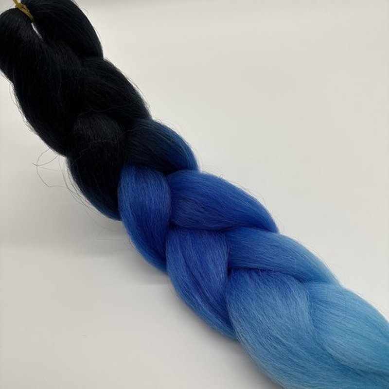 Braiding Hair Extension Jumbo Ombre Colorful for Crochet Braiding 6 Packs (High temperature, Synthetic Fiber, 24 inches) (3 Bundles, Black to Blue to Light blue)