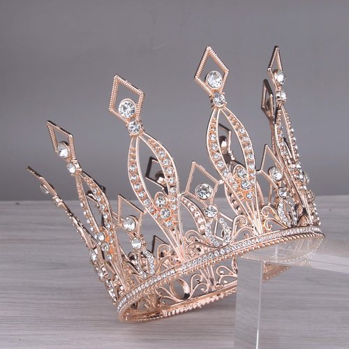 Crown Cake Topper, Vofler Rose Gold Tall Tiara Glinda The Good Witch Costume Women Wizard Crystal Decoration for Queen Lady Bride Princess Birthday Wedding Pageant Prom Homecoming Halloween Party